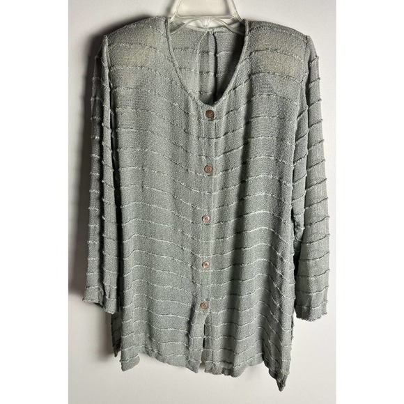 Vintage Staples Womens Rayon Gauzy Button Up Shoulder Pads Blouse‎ Made In USA M - Picture 1 of 12